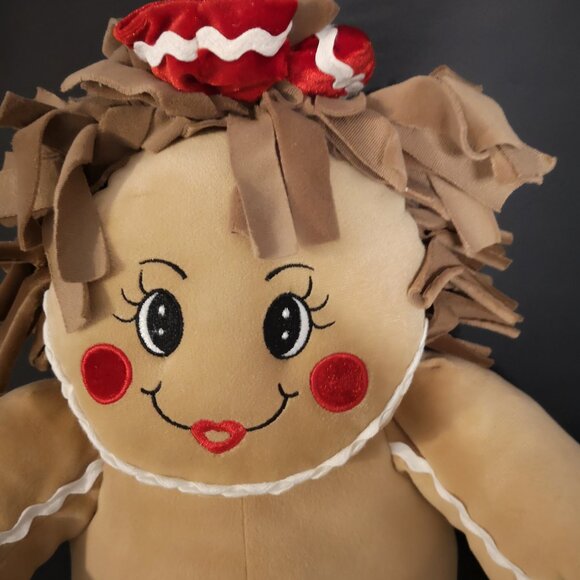 Dan Dee Christmas Gingerbread Girl Stuffed Plush Tan w/ White Trim & Red Bow - Picture 7 of 8